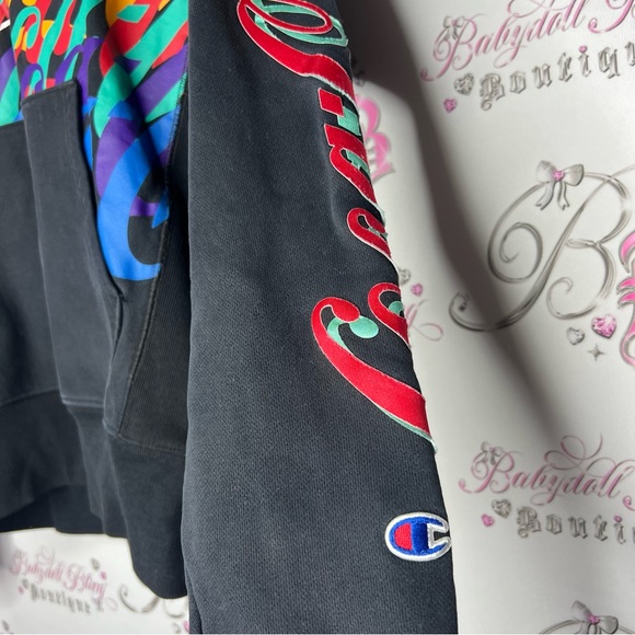 Coca Cola drink hoodie sweater black rainbow multicolor sleeve logo champion - Picture 5 of 12